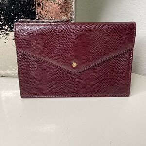 Diane von Furstenberg Deep Cherry Lizard Embossed Leather Envelope Clutch Bag